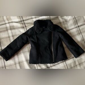 GAP Toddler Girl Fleece Lined Black Suede Zippered Jacket